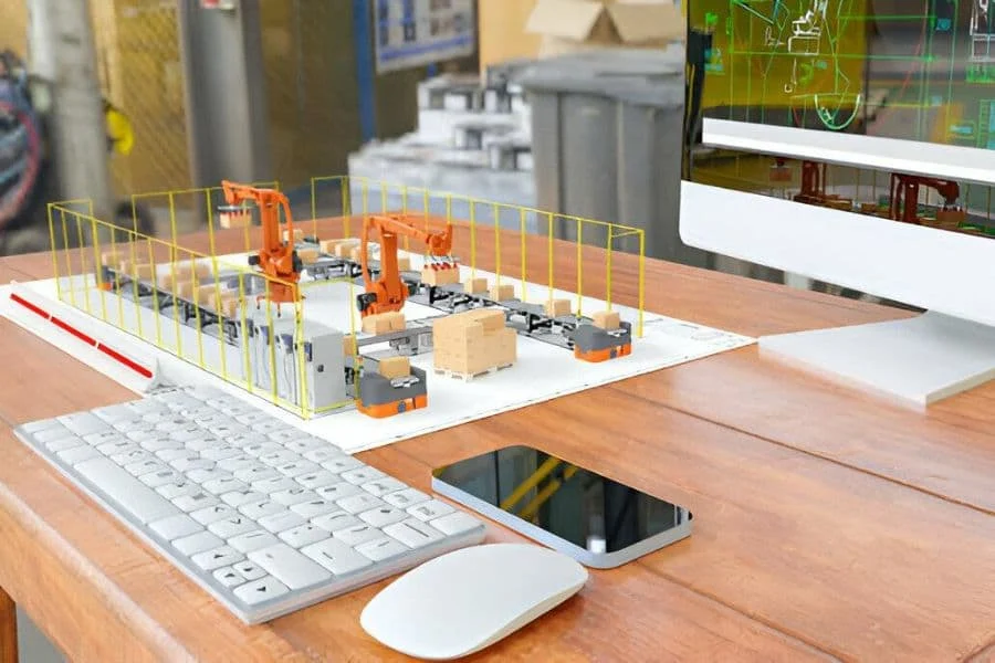 5.4 Custom 3d Illustator Mechanical Engineer Is Checking Specifition Of Handling Robot For Install In Automatic Transfer System